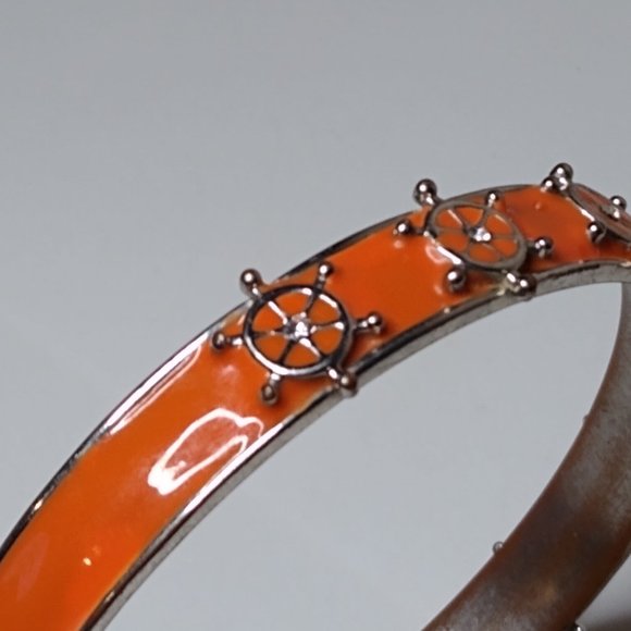 Vintage Orange Enamel Ship Helm Metal Bangle - Picture 12 of 15